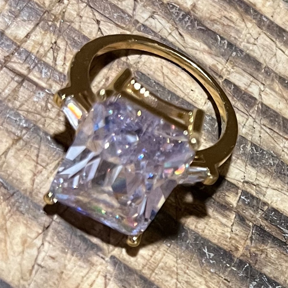 HUGE faux Diamond Like Stone with Pale Blue/Lavendar Tones Ring size 9